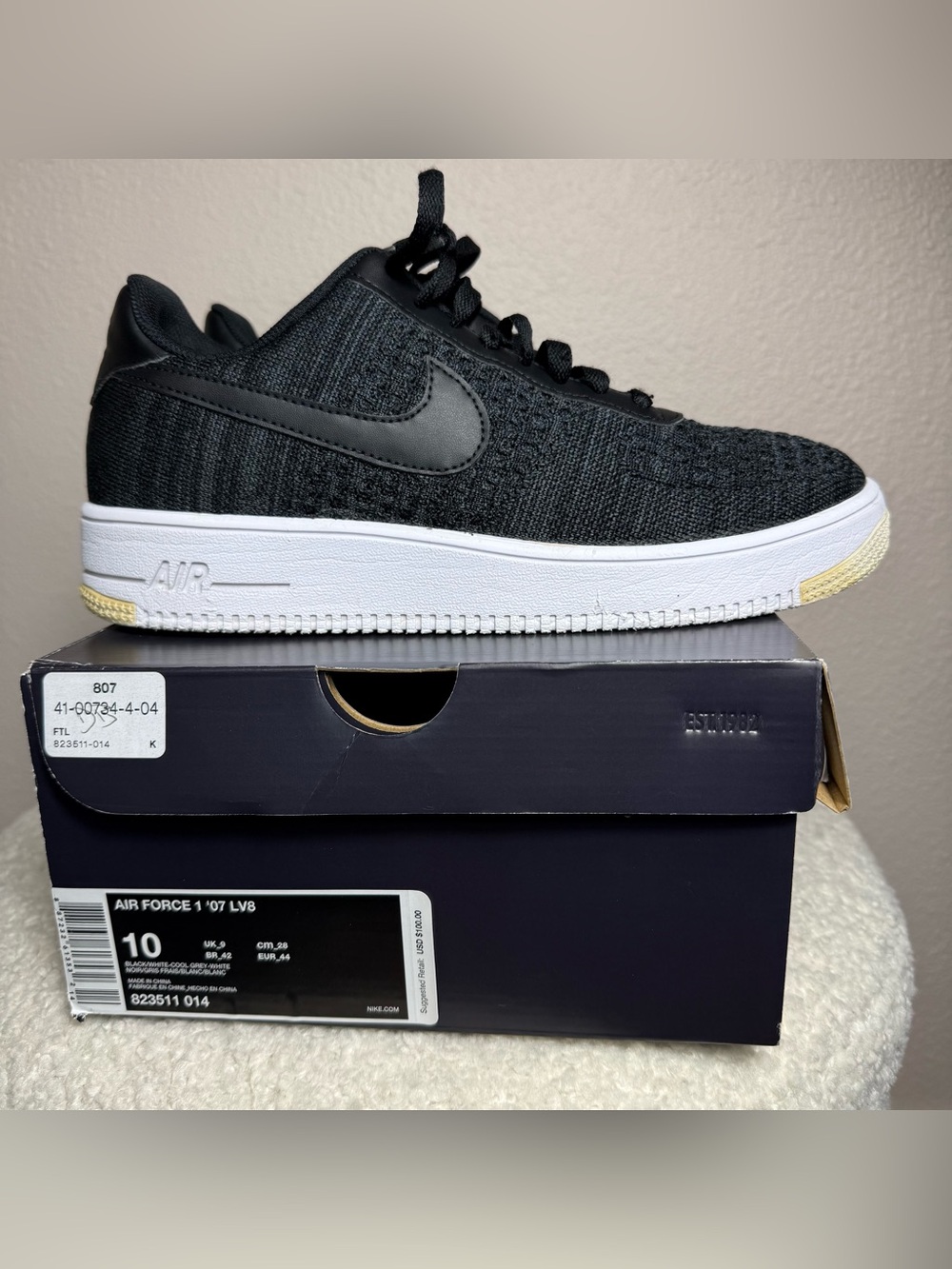 Nike Air Force 1 07 LV8 Black/White/Grey Sneakers Shoes 823511-014 Mens Size 10
